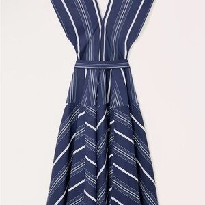 Zara- Limited Edition Godet Strip Dress- Elegant Navy Striped Dress size L